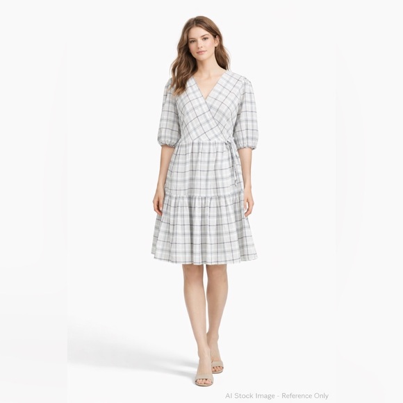 J. Crew Dresses & Skirts - NWT J.Crew Oyster Plaid Puff Sleeve Wrap Mini Dress Cotton Voile M